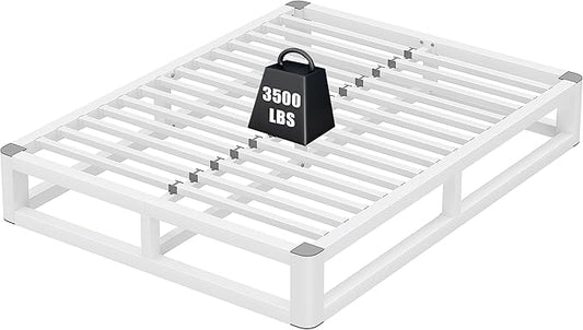10 Inch Full Size Bed Frame with Rounded Corner and Squeak Free U-Slot Design, Metal Platform Bed Frames 6 Non-Slip Guards, 3500lbs Heavy Duty Steel Slat Support, No Box Spring Needed, White