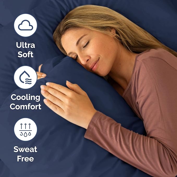 Short Queen Size 4 Piece Sheet Set - RV Short Queen, Soft, Breathable & Cooling Bed Sheets Set with Deep Pockets - Hotel Luxury Bedding for Women & Men - Wrinkle Free and Fade Resistant - Navy Blue