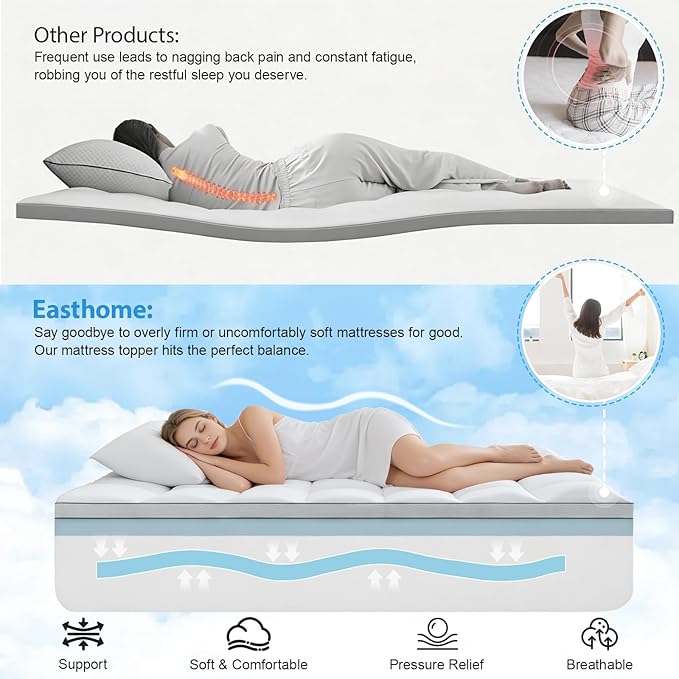 Full Size Dual Layer 4 Inch Memory Foam Mattress Topper, 2 Inch Gel Memory Foam and 2 Inch Pillow Top Mattress Pad Cover, Thick Soft Bed Topper Medium Support for Back Pain, White