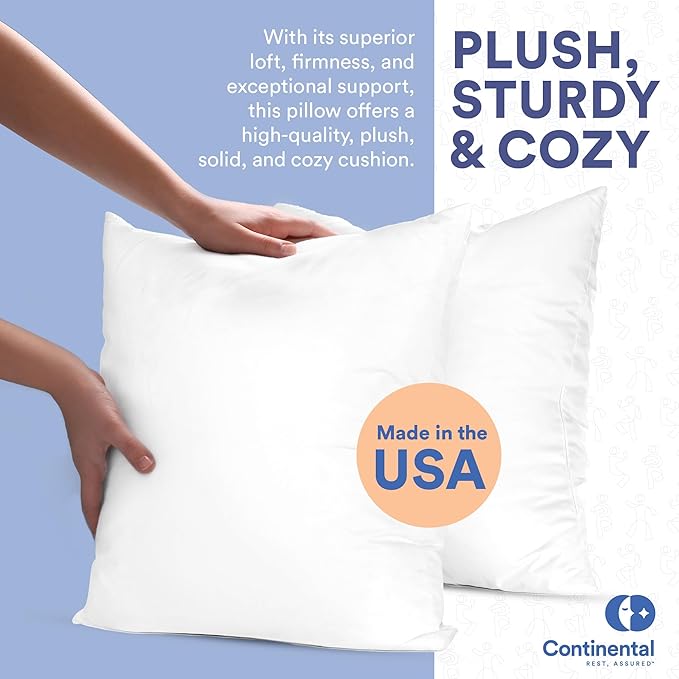 Continental Bedding | 10/90 Down and Feather Throw Pillow Insert | 100% Cotton 250TC Shell | Medium Loft Decorative Cushion | 18x18 | 1 Pack