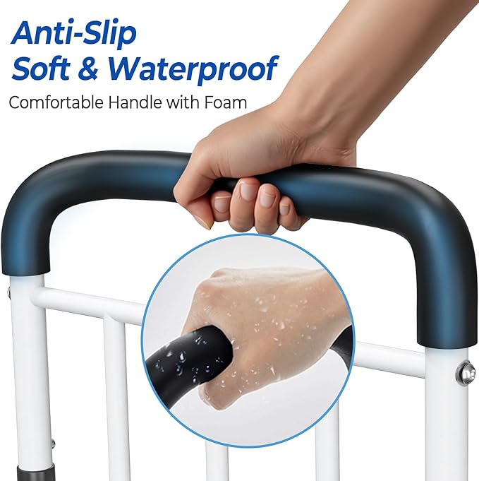 Bed Rails for Elderly Adults Safety - ASTM Approved Adjustable Bed Cane with Non-Slip Ergonomic Handle & Storage Pocket, Bed Railings for Seniors Support 400 LBS, Tool-Free