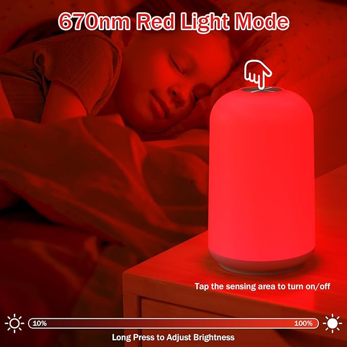 670nm Red Light Night Light for Sleep with Timer, Rechargeable, Dimmable, Sleep Aid Lamp Blue Light Blocking for Improve Sleep, Deep Relaxation, Meditation, Yoga