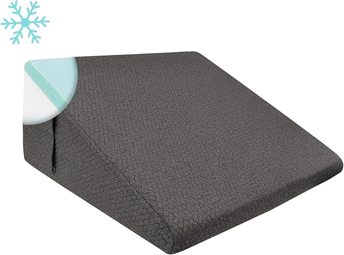 Bedluxe Wedge Pillow, 10 inch Bed Wedge Pillow, Elevated Body Pillow for Back Support, Acid Reflux, Leg, Neck Pain, Snoring, Triangle Pillow Wedge - Cooling Memory Foam Top, Dark Grey