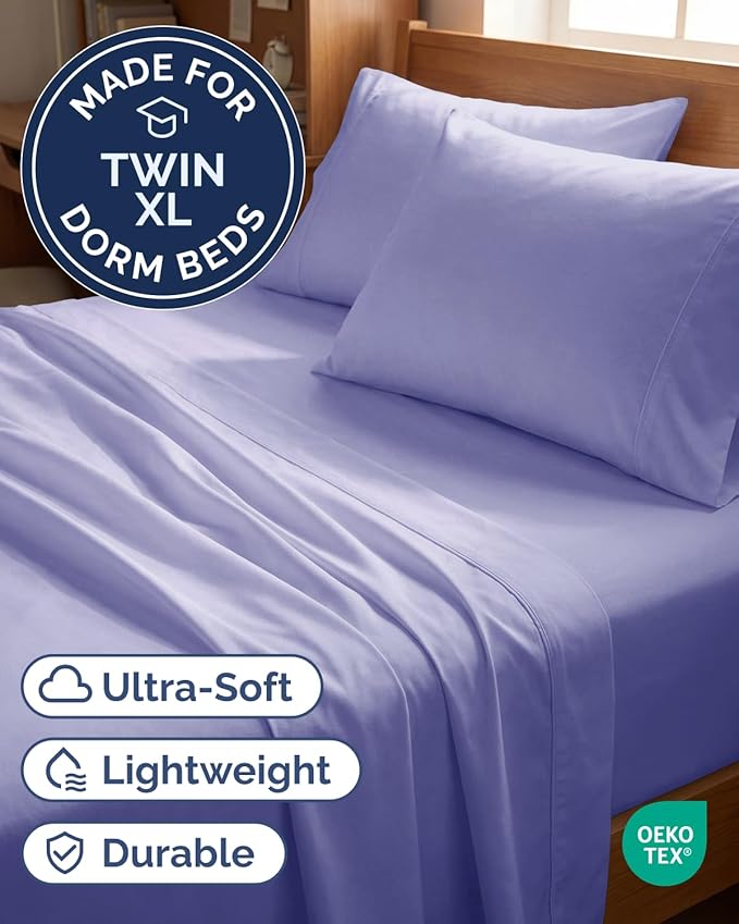 Twin XL 4 Piece Sheet Set - Comfy Breathable & Cooling - Hotel Luxury Bedding for Women, Men, Kids, Teens & Children - 1 Flat & 1 Fitted Sheet & 2 Pillowcases w/ Deep Pockets - Wrinkle Free - Lavender