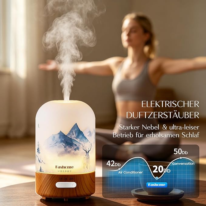 Essential Oil Diffuser, Hand Blown Glass Aromatherapy Diffuser, Ultrasonic Cool Mist Scent Aroma Humidifier, Diffuser Oil Machine Whisper Quiet with Auto Shut-Off for Home Bedroom Office(<25dB)