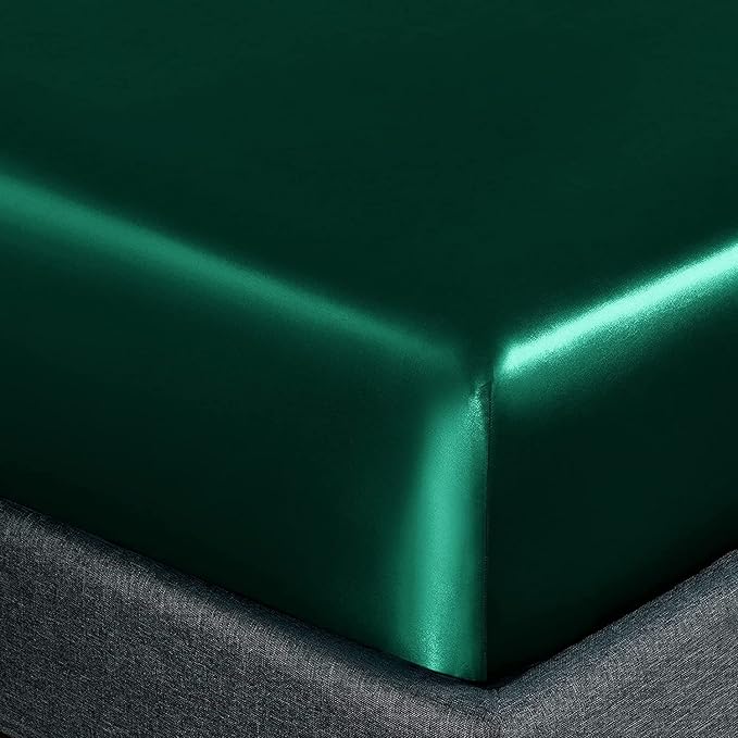 Homiest 3pcs Satin Sheets Set Luxury Silky Satin Bedding Set with Deep Pocket, 1 Fitted Sheet + 1 Flat Sheet + 1 Pillowcase (Twin XL Size, Blackish Green)