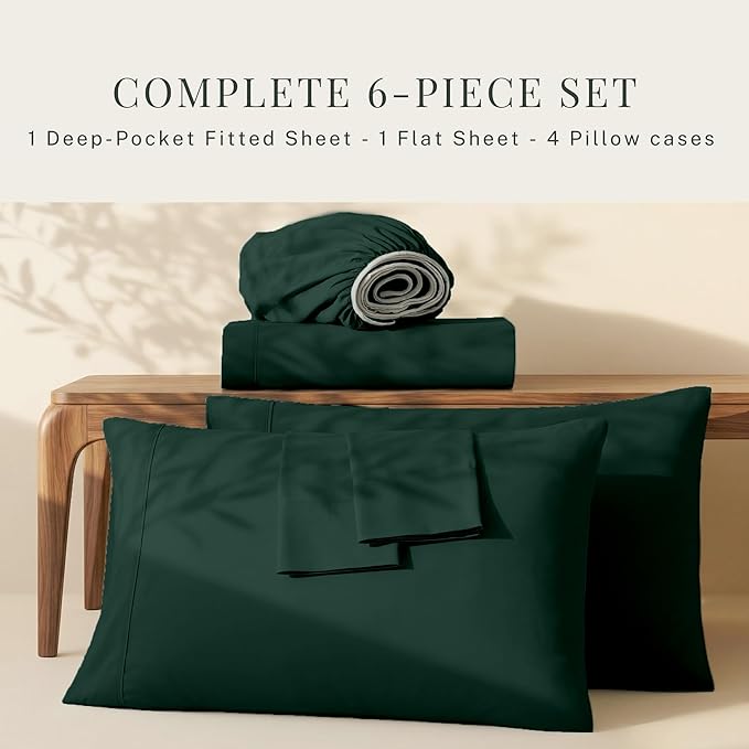 Hearth & Harbor Bed Sheets, Luxury Soft 6 Piece Bed Sheet Set Extra Deep Pocket Fitted Sheets Fits Mattress up to 21", Double Brushed Bedding Sheets & Pillowcases,