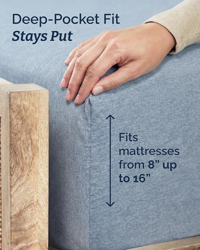 Twin 4 Piece Sheet Set - Comfy, Breathable & Cooling - Soft Hotel Luxury Bedding for Women, Men, Kids, Teens and Children - 1 Flat & 1 Fitted Sheet & 2 Pillowcases with Deep Pockets - Heathered Blue