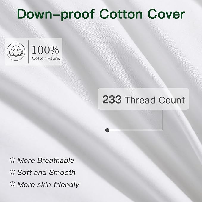 OTOSTAR Pack of 2 Down and Feather Throw Pillow Inserts, 24 x 24 Soft Fluffy Square Pillow Inserts with 100% Cotton Cover Decorative Pillows for Sofa Couch Bed-White