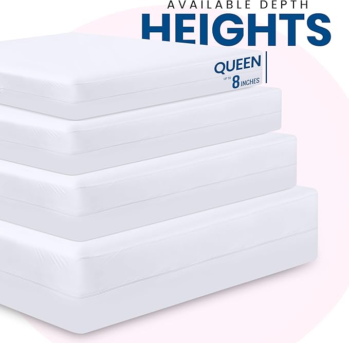 Utopia Bedding Premium Waterproof Bed Bug Mattress Cover, Queen Zippered Mattress Protector, 8 Inches Deep, Dust Mite Proof 6-Sided Mattress Encasement for Bed
