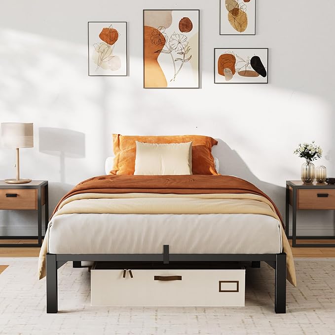GarveeHome 8 in Twin Bed Frame, Heavy Duty Metal Platform Bed Frame with Durable Iron Slat Support and Legs, No Box Spring Required, No Screws Needed, Support Up to 800 LBS