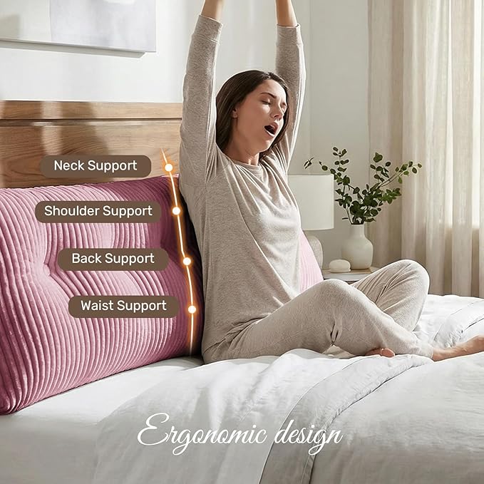 Deodar Headboard Pillow Twin, Wedge Pillows Headboard Triangle Reading Back Pillow with Removable Cover for Dorm Gaming Sleeping TV, Pink
