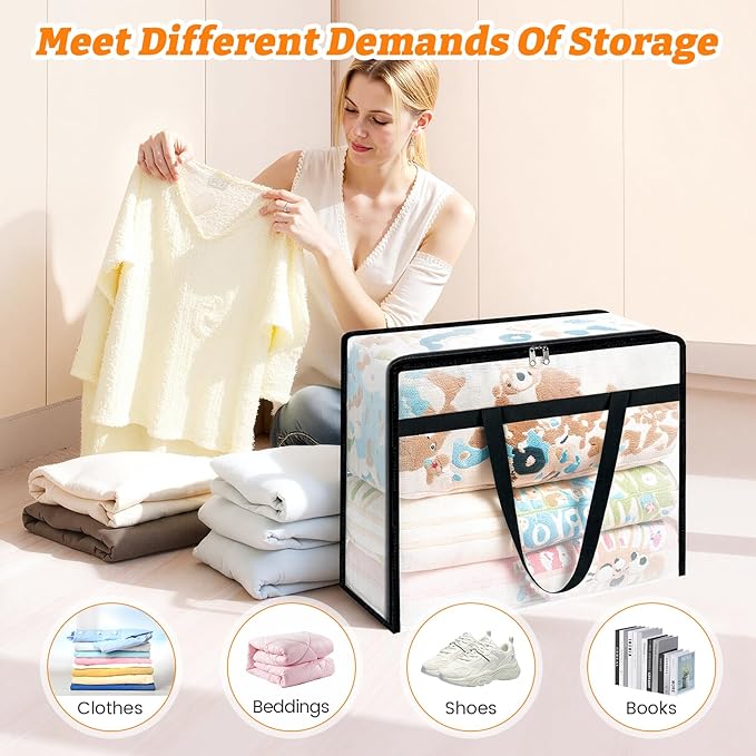 BlissTotes 6 Pack Clear Clothes Storage Bags, Moving Bags, Foldable Blanket Storage Under Bed Storage Containers with Sturdy Zipper and Handle for Clothing, Comforter, Bedding, Sheet (90L)