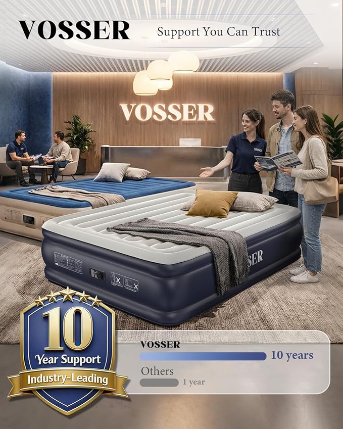 VOSSER Air Mattress Queen with Built-in Pump, 18" Raised Inflatable Blow Up Mattress,Upgraded Heavy Duty Portable Air Bed for Home,Guests,Floor & Camping, Self Inflating Colchon Inflable for Adults