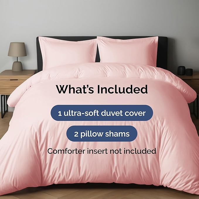 Duvet Cover King Size Set - Extra Soft King Duvet Cover 104" x 90" with 2 Pillow Shams - Hotel Luxury, Easy Care & Fade Free w/ Zipper Closures & Ties - All Season, Comfy and Breathable (Baby Pink)