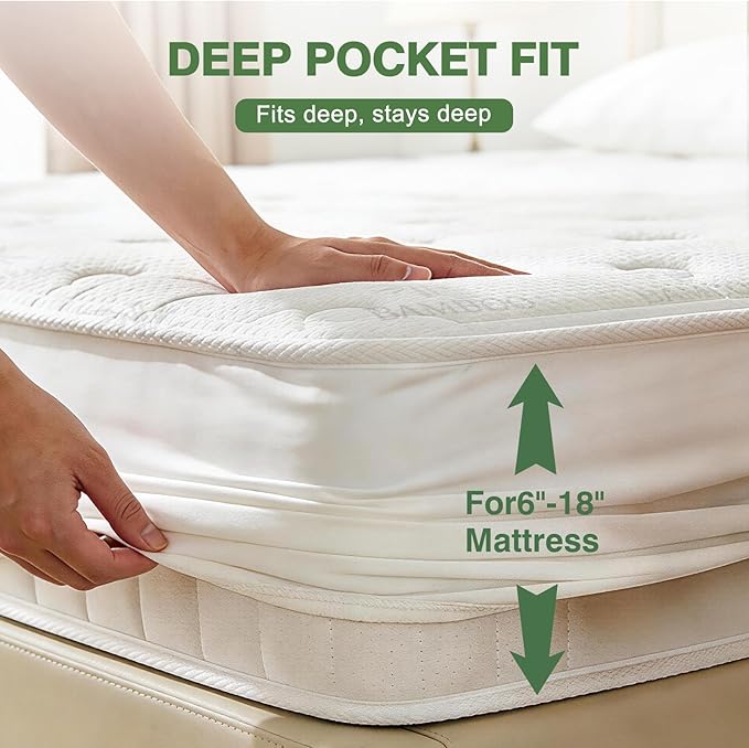 KAYWAY Waterproof Mattress Protector King Size - Cooling Breathable Mattress Cover for King Bed, Noiseless Soft Bed Pad Cover, Snug Fit Deep Pocket 6''–18'', Ideal for Dorms & Guest Rooms, White
