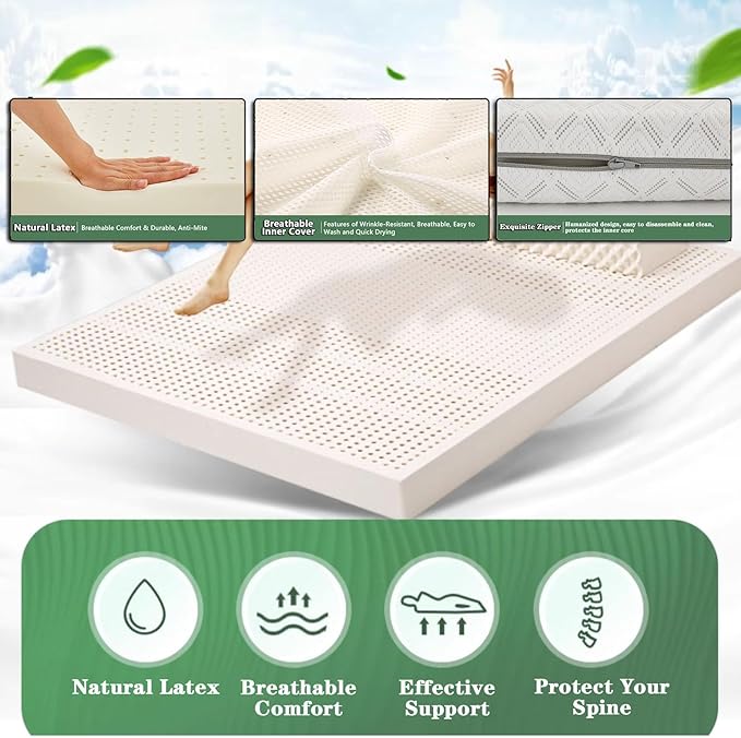 100% Natural Latex Mattress - Back & Joint Support, No Deformation, 1in, 120220cm (4787in)