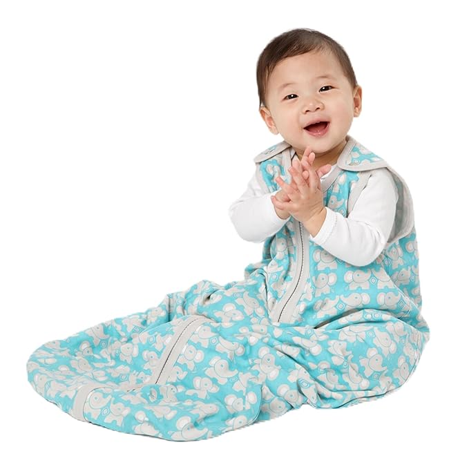 Baby Deedee Sleep Nest Lite - Baby Sleep Sack 0.6 TOG 18-36 Months, Sleeping Bag with Soft Cotton & Patented Shoulder Snaps, Toddler Wearable Blanket for Boys & Girls, Teal Elephant