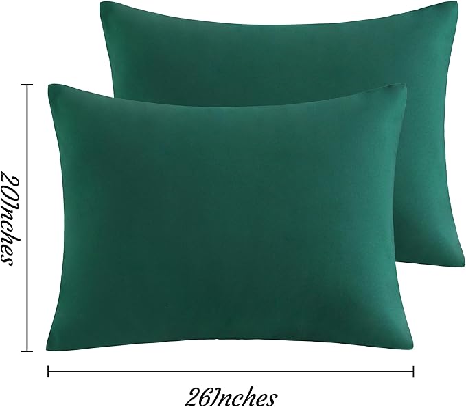 NTBAY Standard Pillow Cases Set of 2, 2 Pack Brushed Microfiber 20x26 Pillow Cases, Soft, Wrinkle, Fade, Stain Resistant Dark Green Pillow Cases with Envelope Closure, 20x26 Inches, Dark Green