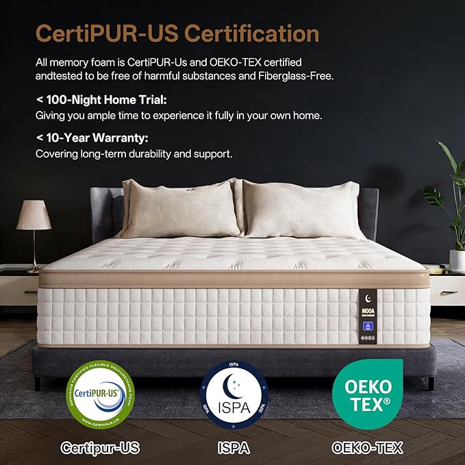 MOOA Mattress Full Size, 12 Inch Mattress Medium Firm with Extra Lumbar & Shoulder Support, Hybrid Mattresses with Gel Memory Foam,Pressure Relief & Motion Isolation, No Odor