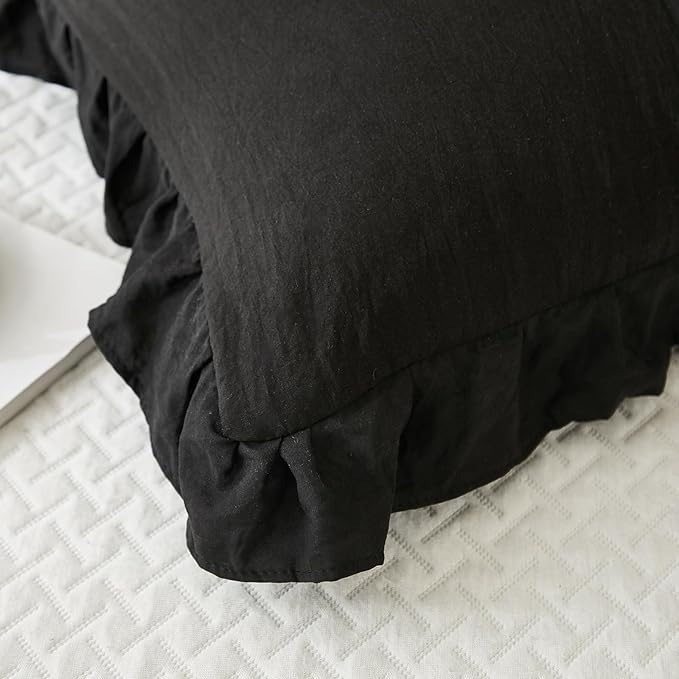 Black Pillowcases King Pillowcases Ruffled Pillow Shams Set of 2 Cute Pillowcases Solid Ruffled Fringe Design Shabby Chic 2 Pack (King (20''x36''), Black)