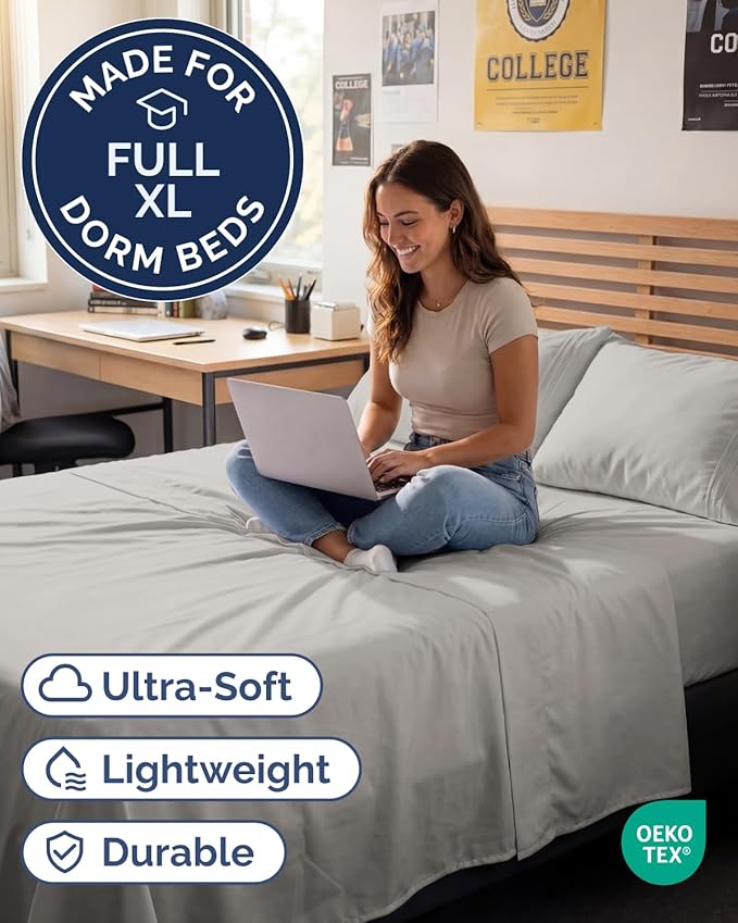 Full XL Bed Sheet - 4 Piece Full XL Bed Sheets Set - Ultra-Soft, Breathable & Cooling - Hotel Luxury Bedding for Women & Men with Deep Pockets - Wrinkle Free & Fade Resistant - Oeko-Tex - French Grey