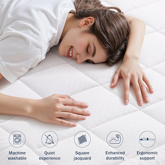 OLANLY Twin Quilted Fitted Mattress Pad, Elastic Fitted Mattress Topper, Cooling Soft Mattress Cover Stretches up to 21 Inches Deep, Machine Washable Mattress Protector (39x75 inch, White)