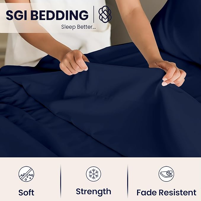 SGI Split King Sheet Set for Adjustable Bed Egyptian Premium Cotton 600 Thread Count Sheets for Sleep Number Bed 15" Deep Pocket 5 Pc Set with 2 Twin XL Fitted Sheets Soft Breathable -Navy Blue