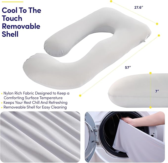 Cooling Pregnancy Pillow U Shaped Full Body Maternity Pillow for Sleeping — Cooling Body Pillow for Pregnant Women, Side Sleeper Support with Removable Washable Cover, Head Belly Hip & Leg Support