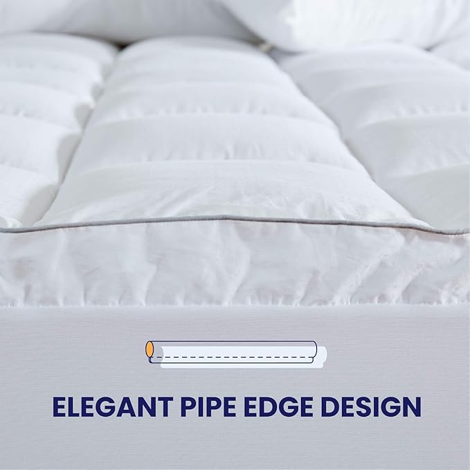 SLEEP ZONE King Cotton Mattress Topper, Ultra Fluffy Soft Mattress Pad Pillowtop Cooling Mattress Cover Fits 8-21 inch Deep Pocket, White