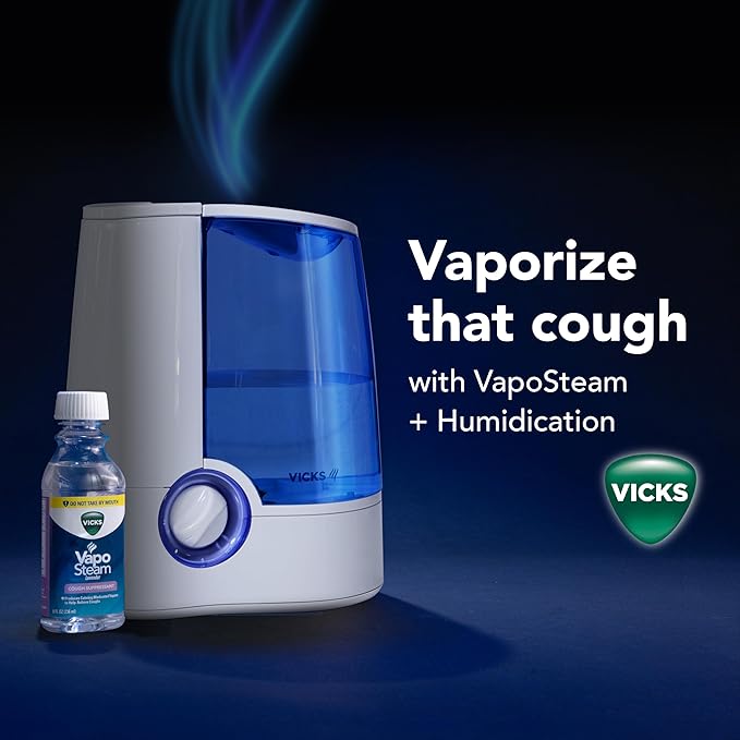 Vicks Warm Mist Humidifier Filter-Free 1-Gal Tank, Auto Shut-Off, Night Light, VapoPad and VapoSteam Compatible