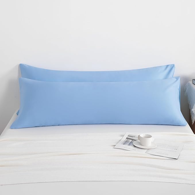 NTBAY Body Pillow Cases Set of 2, 2 Pack Brushed Microfiber 20x54 Pillow Cases, Soft, Wrinkle, Fade, Stain Resistant Sky Blue Pillow Cases with Envelope Closure, 20x54 Inches, Sky Blue