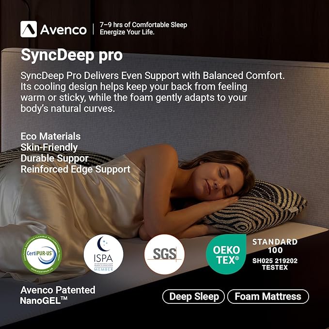 Avenco 12 Inch Queen Mattress with Open-Cell Foam for Breathable Comfort, Gel Memory Foam Queen Size Mattresses with Removable Cover, CertiPUR-US Certified Mattress in a Box