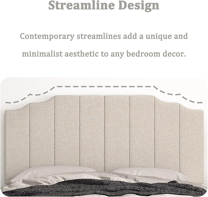 Befurtori Queen Size Headboard Only, Linen Wall Mounted Headboard Queen/Full Size for Adjustable Bed, Modern Vertical Channel Design with Curved Tufted Upholstered Head Board, Beige
