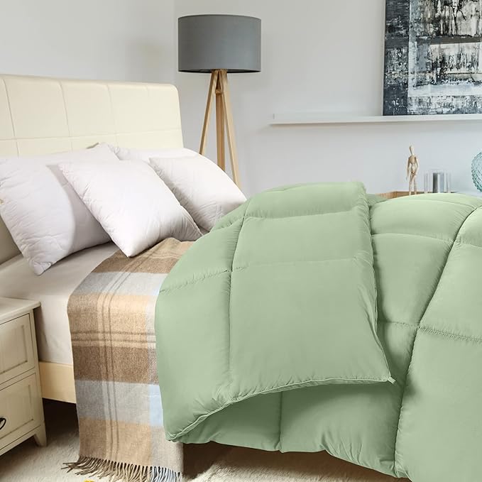 Utopia Bedding King Comforter Duvet Insert, Quilted Sage Green Comforter with Corner Tabs, Box Stitched Down Alternative Comforters King Size 90 x 102 inches