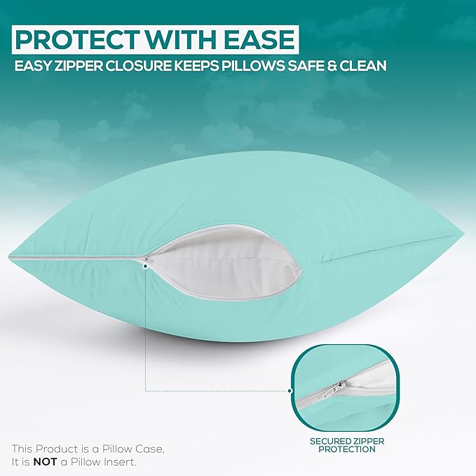 Utopia Bedding Premium 100% Waterproof Pillow Protectors with Zipper King Size (Set of 2), Bed Bug and Dust Mite Proof Zippered Pillow Covers, Pillow Encasement Cases, Spa Blue