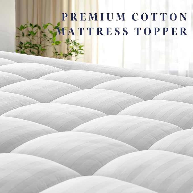 Twin XL Mattress Pad for Dorm Room, Thick Quilted Mattress Topper with 8-22" Deep Pocket, Breathable Cotton Top Fitted Mattress Cover, Cooling & Cloud-Like Comfort (39 x 80 Inches, White)
