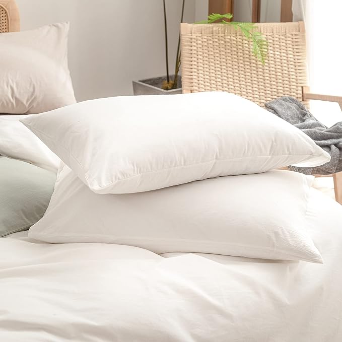 BESTOUCH Duvet Cover Set 100% Washed Cotton Linen Feel Super Soft Comfortable Chic Lightweight 3 PCs Home Bedding Set Solid Off White Oversized King