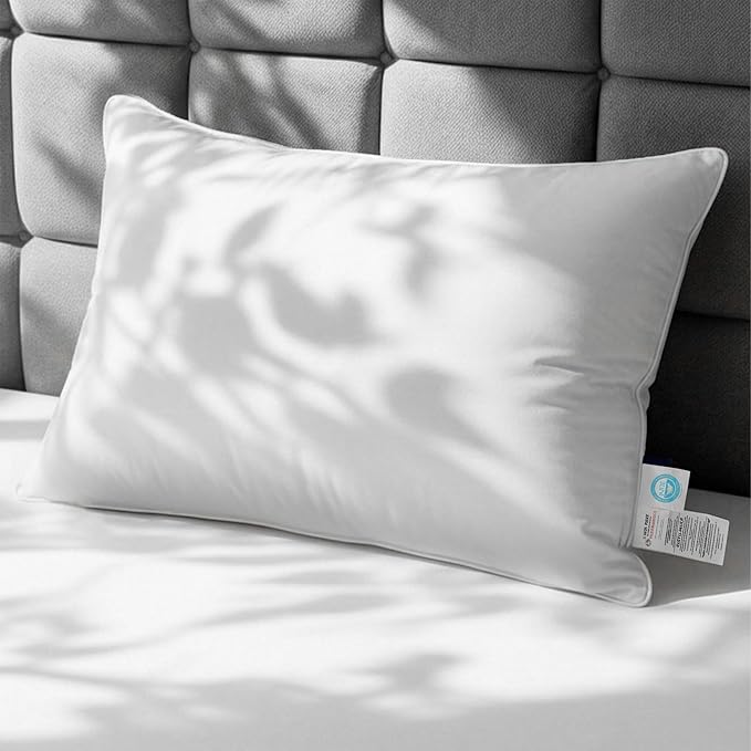 White Goose Down Pillow, Feather and Down Hotel Pillows with 100% Cotton Shell for Side and Back Sleepers, Soft Down Pillows for Neck Support, All Season Bed Pillow