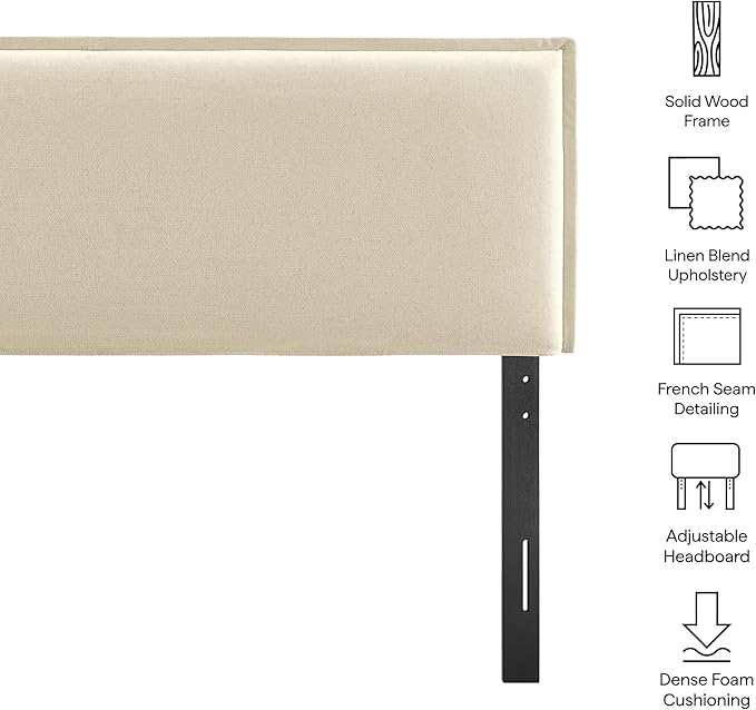 Modway Camille Full Size Upholstered Linen Blend Headboard with Removable Slipcover – in Linen - Padded Pillow Style Headboard with Adjustable Mounting for Full Beds