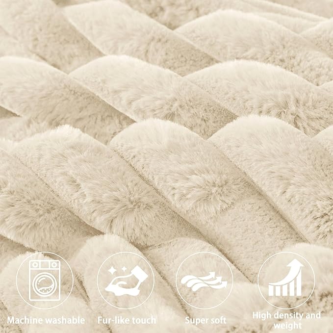 Rycwola Faux Fur Headboard Pillow with 2 Pack Neck Roll Pillow Large Headboard Pillow Soft and Supportive with Removable Cover (Beige, King)