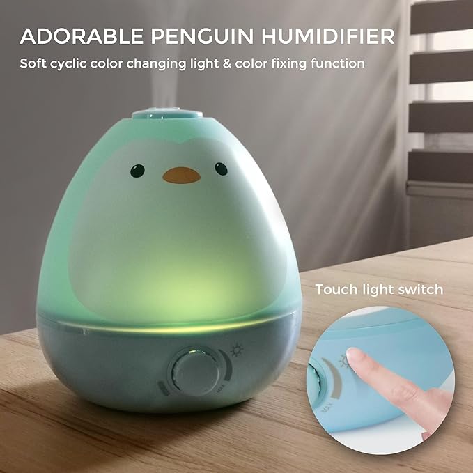 Earnest Living Baby 3-in-1 Cool Mist Humidifier with Essential Oil Diffuser + Nightlight, BPA Free Phenol Free Humidifier for Kids Bedroom, Nursery + Large Rooms, Whisper-Quiet, Auto Shut Off