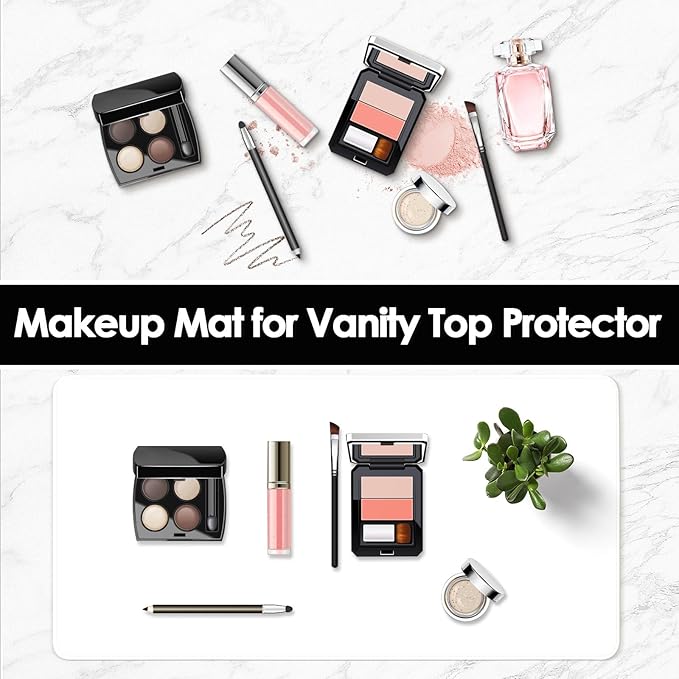 Makeup Mat for Vanity to Protect Desk Top 31.5 x 15.7 in, Dual-Sided Makeup Mat, Easy to Clean Desk Pad - Waterproof and Oilproof Vanity Accessories (White and Khaki)