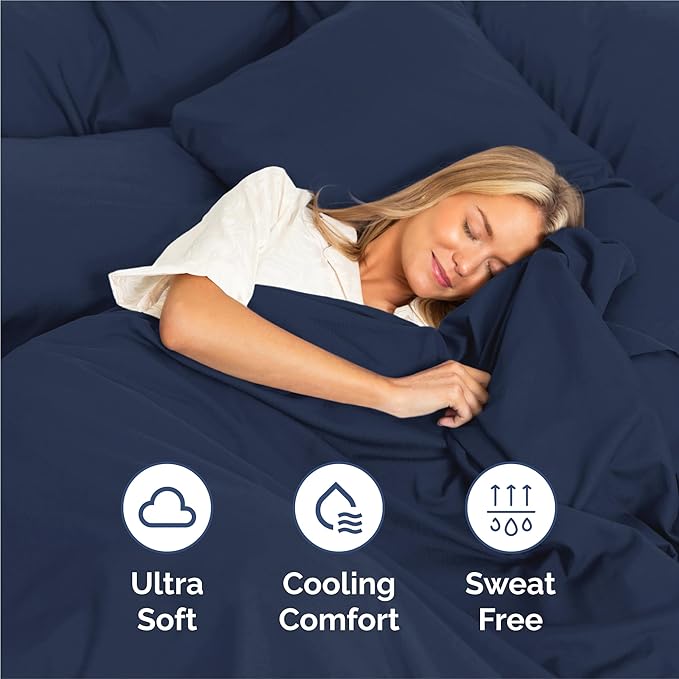 Split King 7 Piece Sheet Set - Comfy, Breathable & Cooling - Soft Hotel Luxury Bedding for Women, Men, Kids, Teens and Children - 1 Flat & 2 Fitted Sheets & 4 Pillowcases with Deep Pockets - Navy Blue