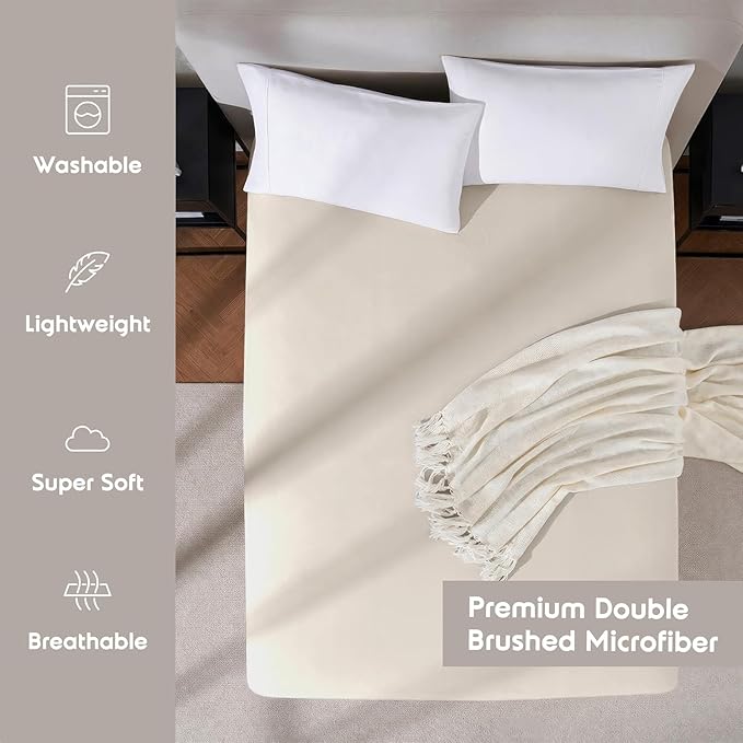Nestl 4 Pack Linen Fitted Sheet Extra Deep Pocket, Hotel Luxury Cal King Fitted Sheet Only Easily Fits 18 to 24 Inch Mattress, Super Soft, Wrinkle-Free and Breathable with Corner Straps