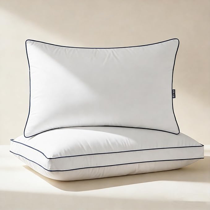 DOWNCOOL Goose Down Bed Pillows Queen Size Set of 2, Pillow Soft Support for Side, Back or Stomach Sleepers, for Better Sleep Experience, White 20" x 30"