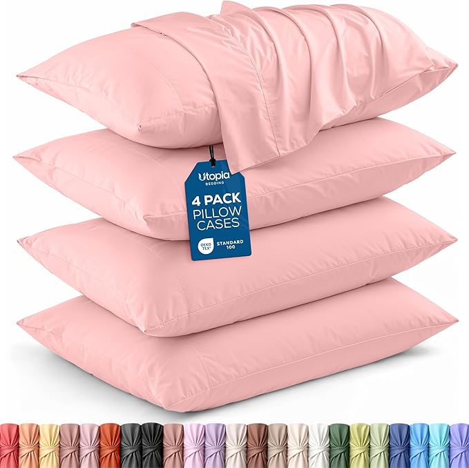 Utopia Bedding King Pillow Cases - 4 Pack - Envelope Closure - Soft Brushed Microfiber Fabric - Shrinkage and Fade Resistant Pillow Covers King Size 20 X 40 Inches (King, Pink)