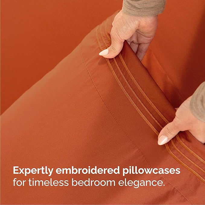 Queen Size 4 Piece Sheet Set - Comfy Breathable & Cooling Sheets - Hotel Luxury Bed Sheets for Women & Men - Deep Pockets, Easy-Fit, Soft and Wrinkle Free Sheets - Terracotta Oeko-Tex Bed Sheet Set