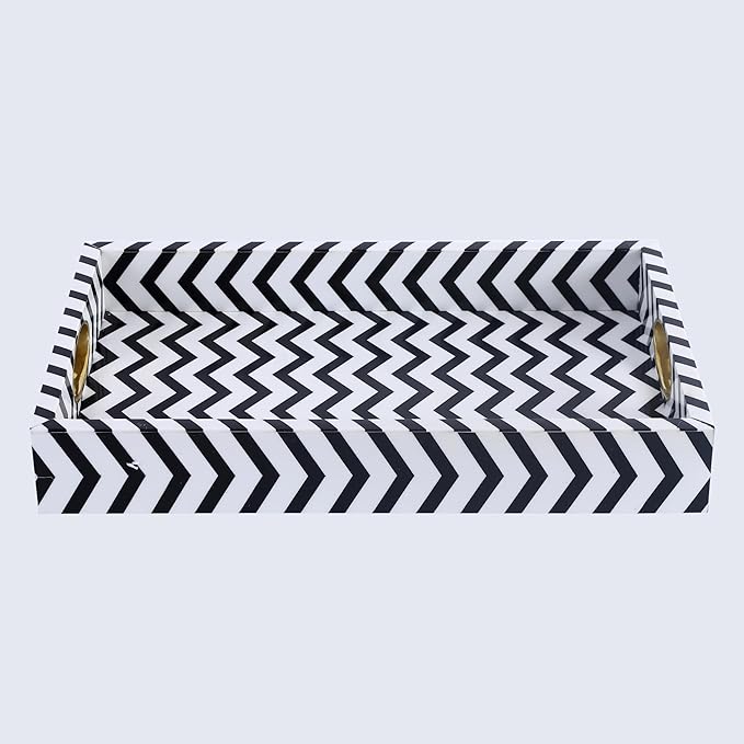 Handicrafts Home Black and White Decorative Tray 17x11, Handcrafted Resin Inlay Optique Safari Ottoman Coffee Table Tray for Living Room Decor Serving Tray for Entertaining, Modern Boho Farmhouse