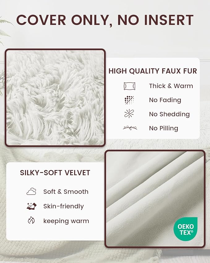 ZonLi Fuzzy Body Pillow Cover, 20 x 54 Pillowcase, Faux Fur Long Pillow Cover with Zipper, Fluffy Soft Plush Decorative Cases for Bed, White